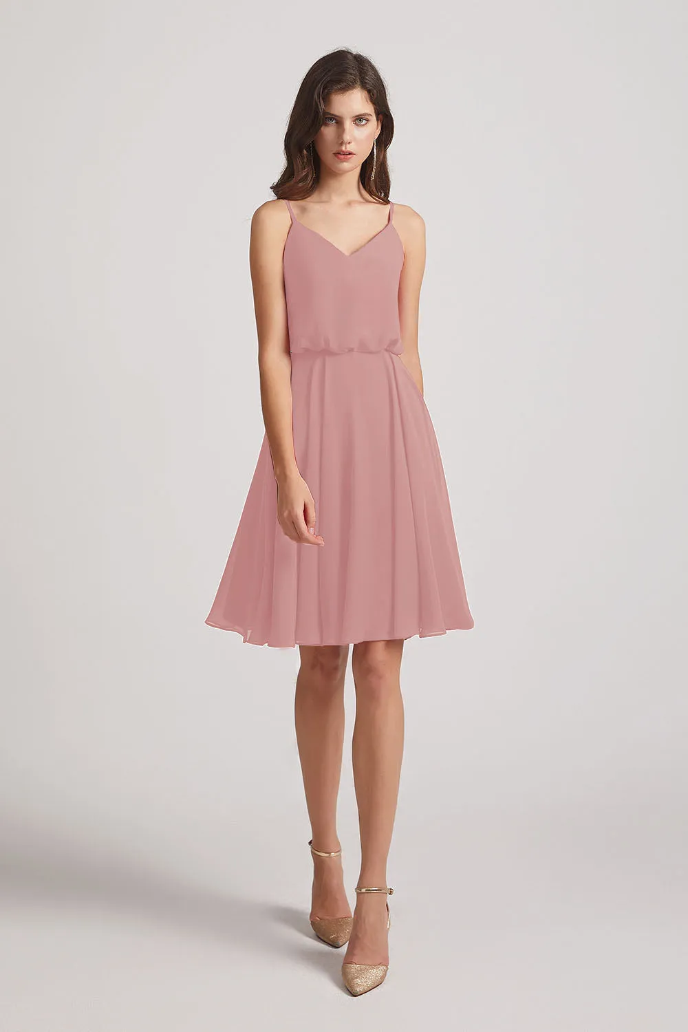 Spaghetti Straps Short V-Neck Chiffon Party Dresses (AF0076)