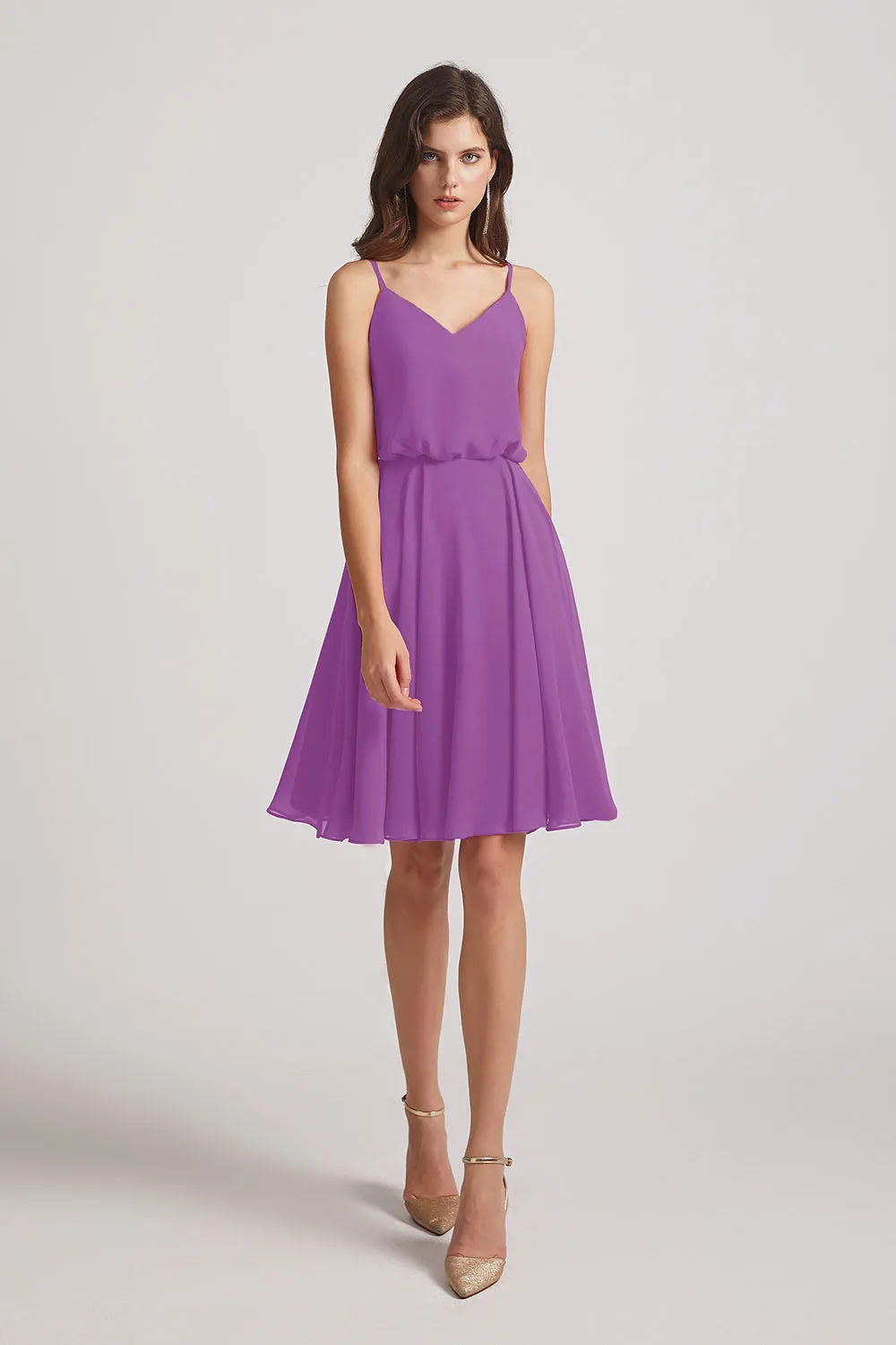 Spaghetti Straps Short V-Neck Chiffon Party Dresses (AF0076)