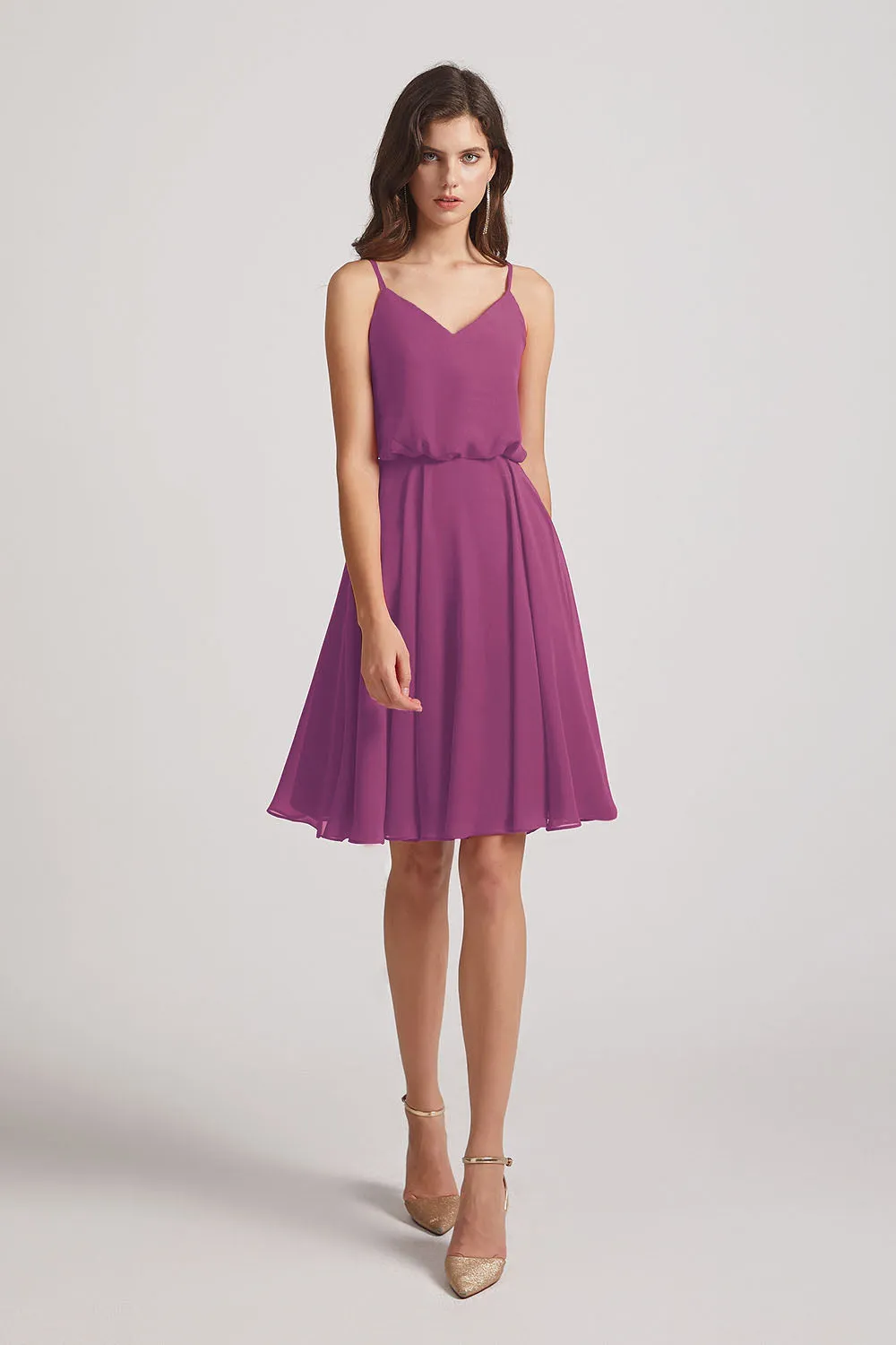 Spaghetti Straps Short V-Neck Chiffon Party Dresses (AF0076)