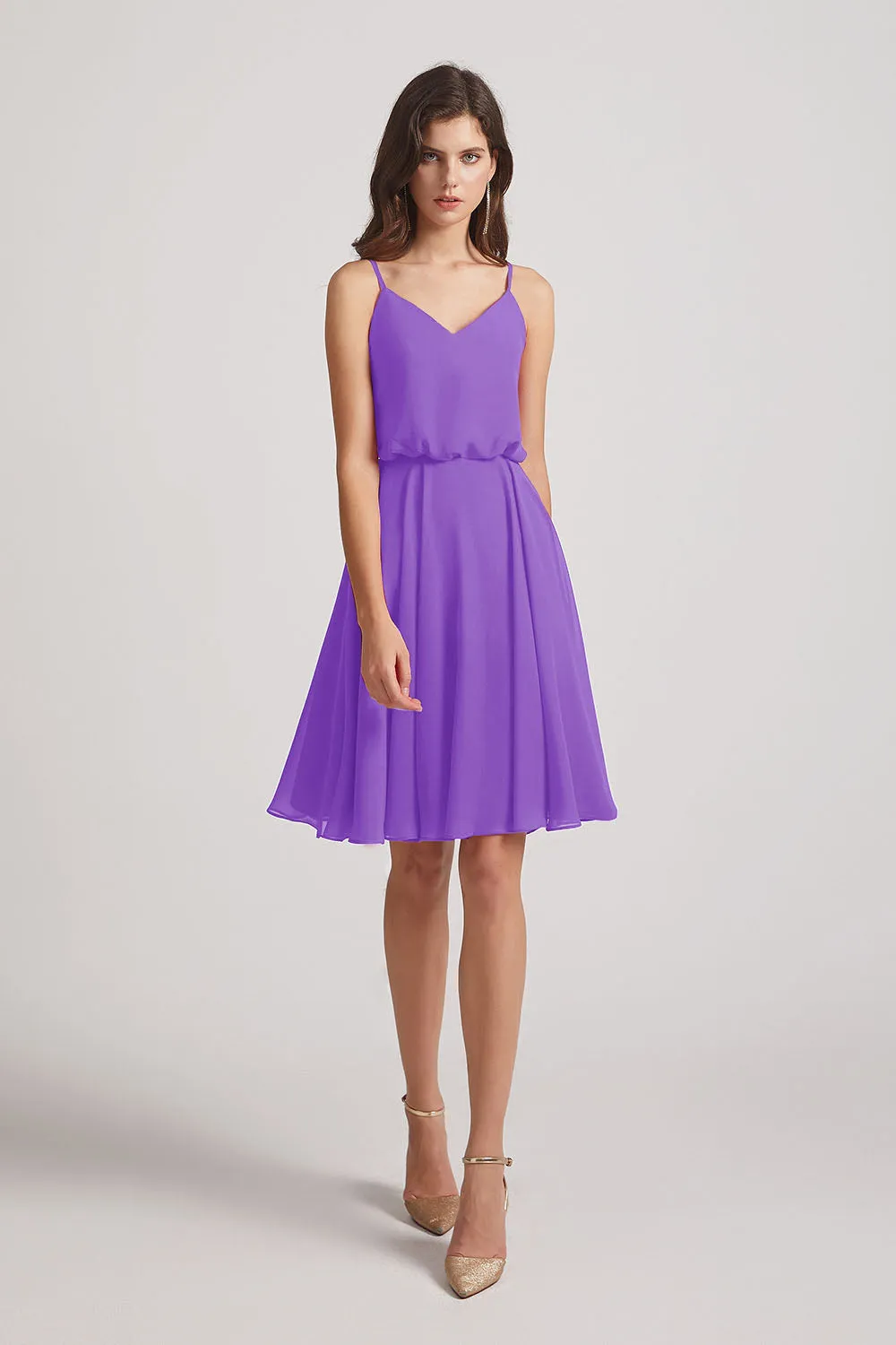 Spaghetti Straps Short V-Neck Chiffon Party Dresses (AF0076)