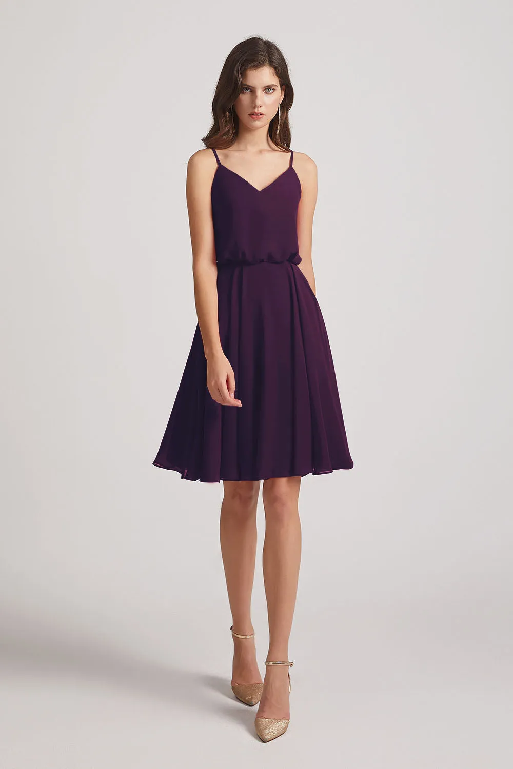 Spaghetti Straps Short V-Neck Chiffon Party Dresses (AF0076)