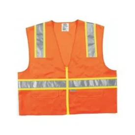 SURVOX2 MCR Class 2,Polyester Safety Vest,3" Lime/2" Silver Stripe,Orange