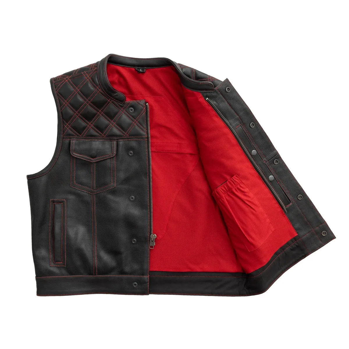 Upside Perforated Men's Club Style Leather Vest