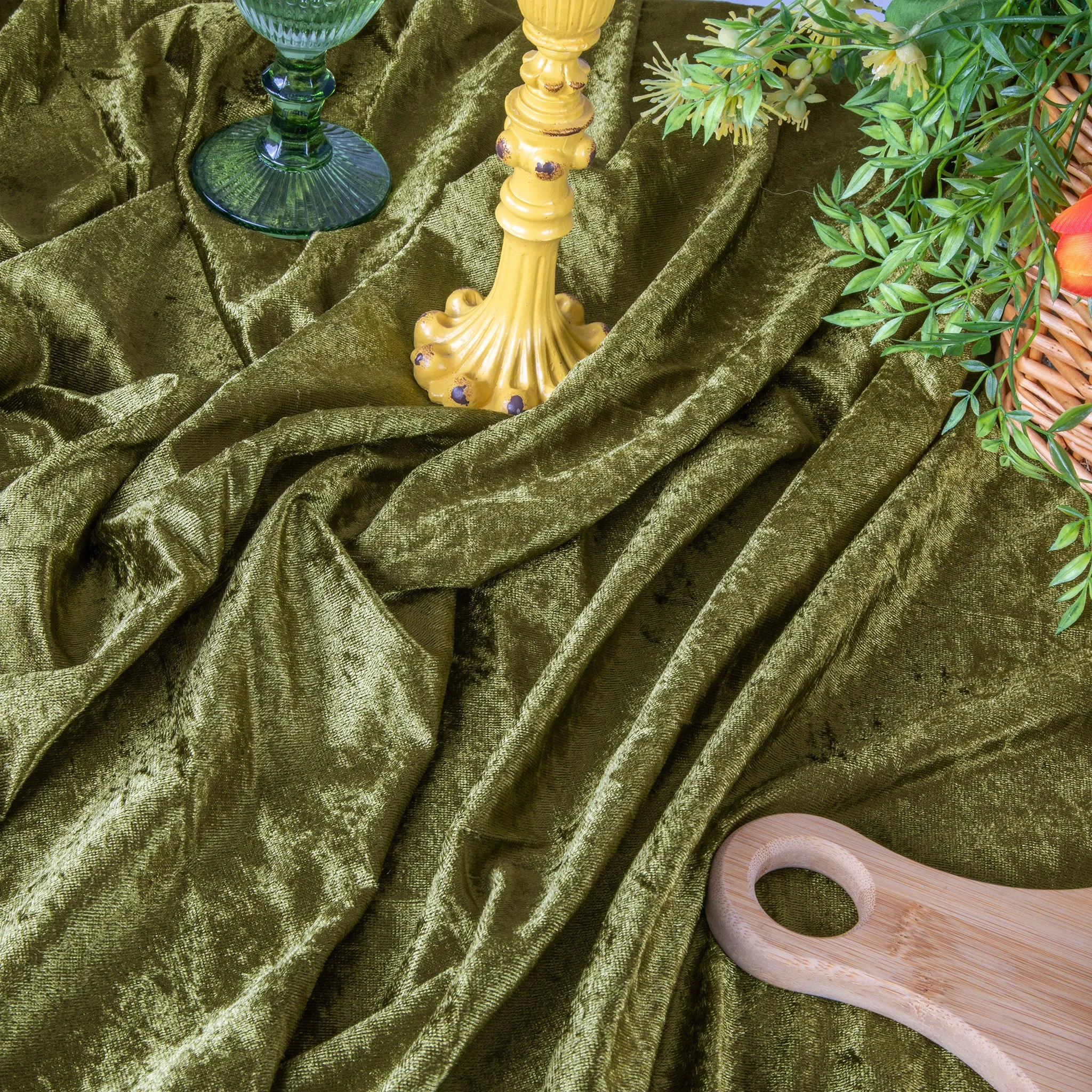 Velvet 132" Round Tablecloth - Olive Green