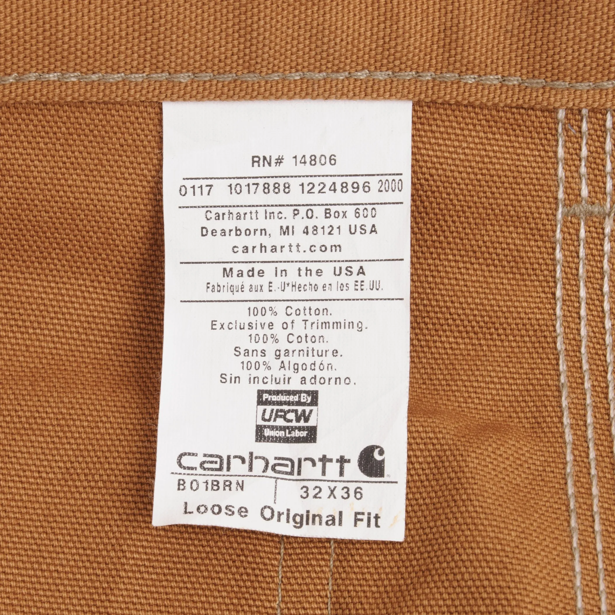 VINTAGE CARHARTT CARPENTER DOUBLE KNEE SANDSTONE PANTS 1990S 32X36 DEADSTOCK