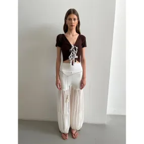 White Chiffon And Modal Soft Jersey Balloon Pant