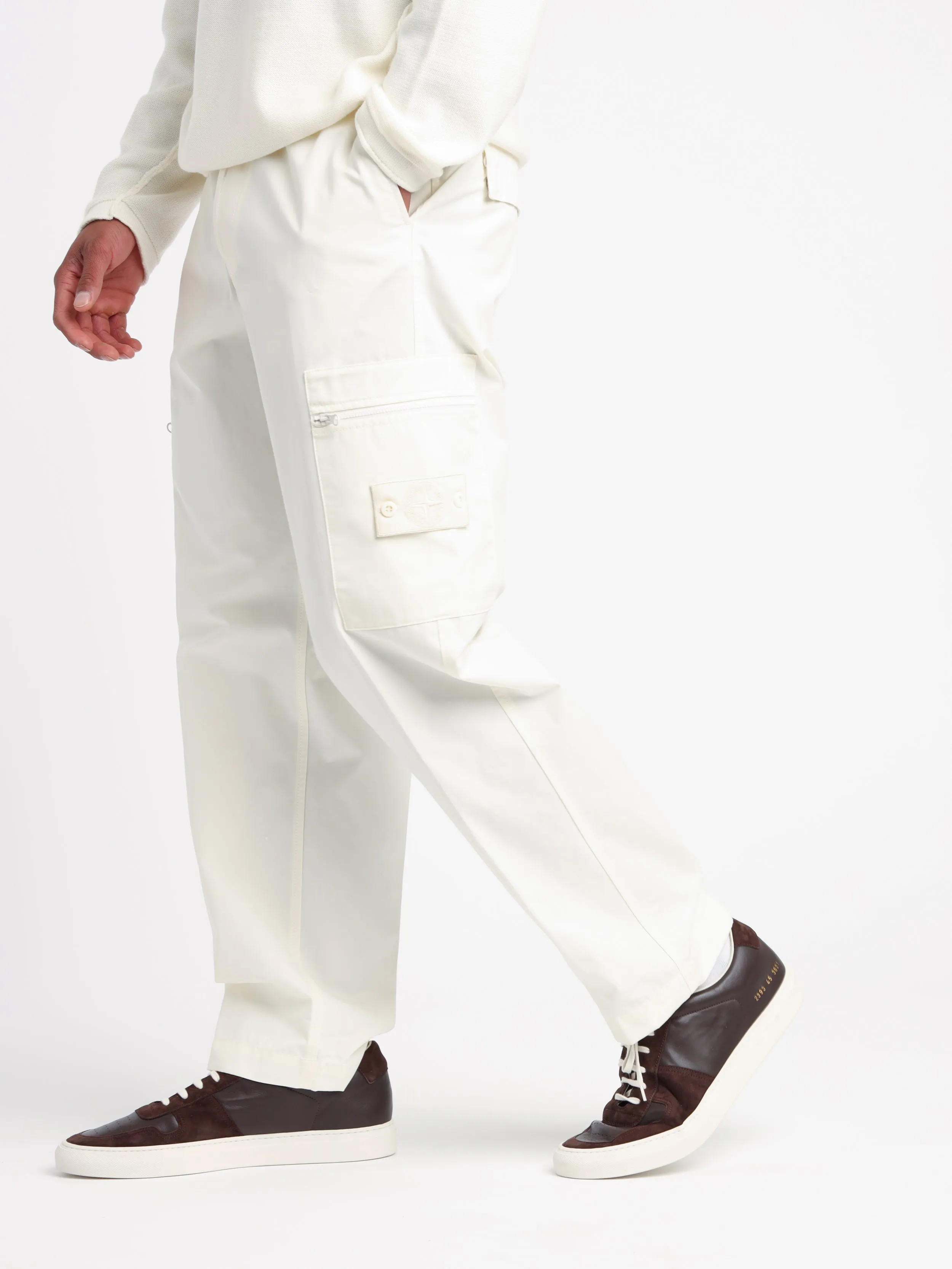 White Weatherproof Cotton Canvas Cargo Pants