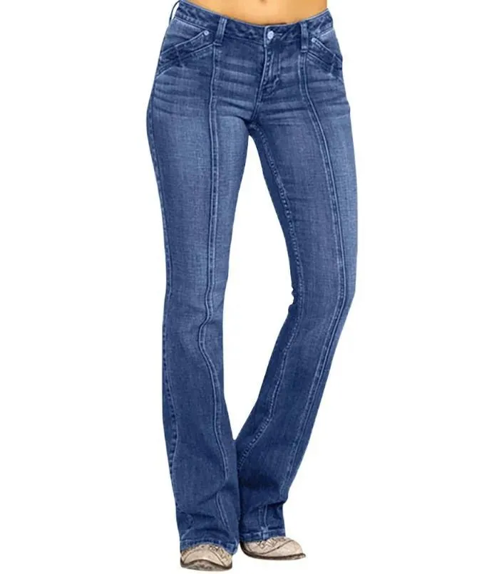 Women's Retro Washed Low Waisted Flared Jeans Casual Wide-leg Pants Female Denim Street Bottoms